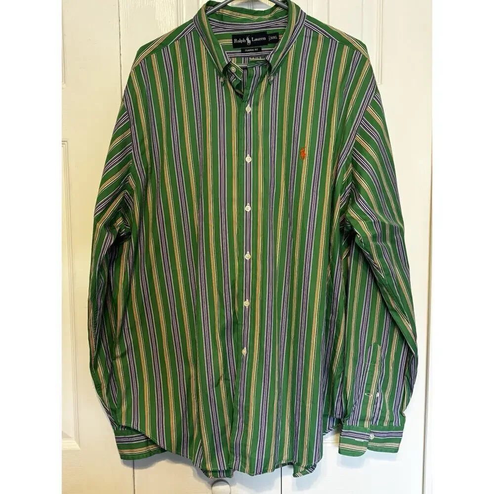 Polo Ralph Lauren Classic Fit Striped Mens XXL Green Purple Orange Logo Preppy